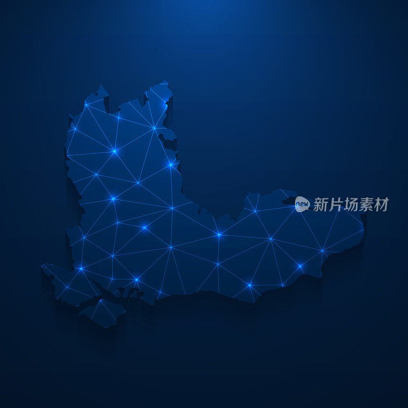 东南地图网络-明亮的网格在深蓝色的背景
