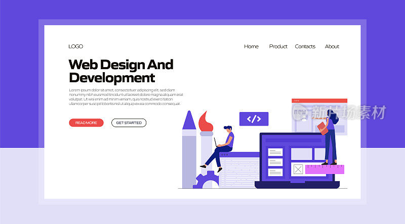 网页设计和开发概念矢量插图的着陆页模板，网站横幅，广告和营销材料，在线广告，业务演示等。