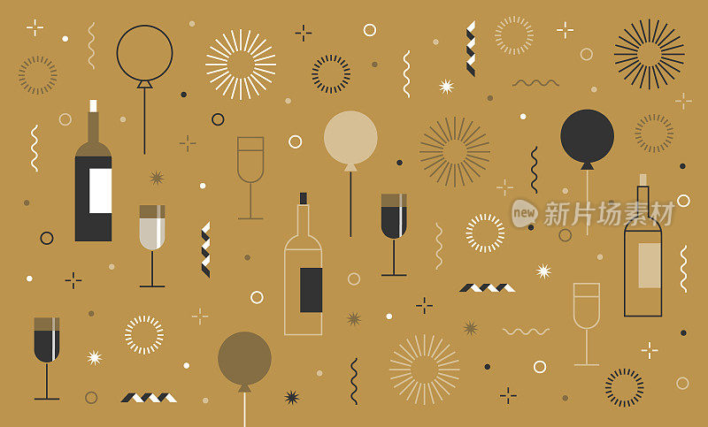 新年派对节日生日背景和图标设置