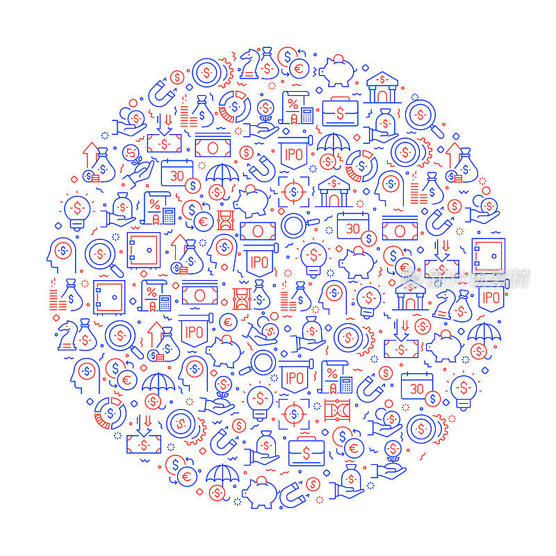 与图标金融相关的模式。现代线条风格矢量插图