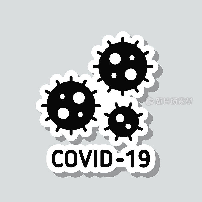 COVID-19细胞。灰色背景上的图标贴纸