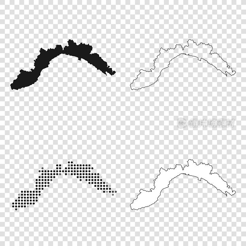 利古里亚地图设计-黑色，轮廓，马赛克和白色