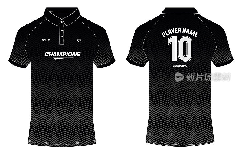运动马球领t恤运动衫设计矢量模板，板球运动衫概念与足球，足球，网球和羽毛球制服的前后视图