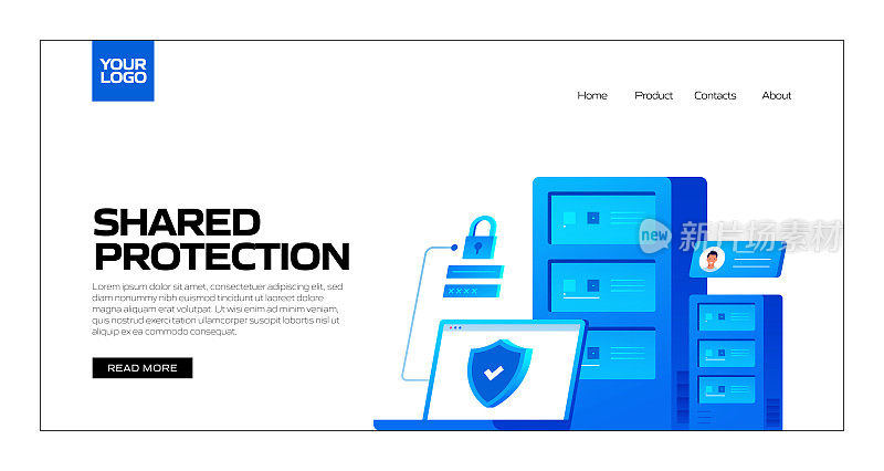 共享保护概念矢量插图的登陆页模板，网站横幅，广告和营销材料，在线广告，业务演示等。