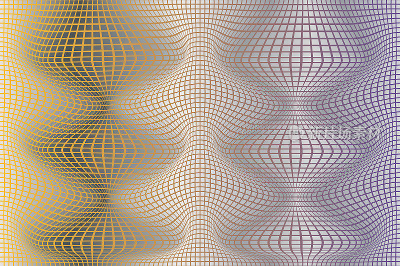 银色金属网格图案，与许多方格扭曲扭曲，对称抽象的纹理背景。矢量插图。