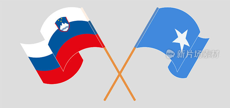斯洛文尼亚和索马里的旗帜交叉飘扬