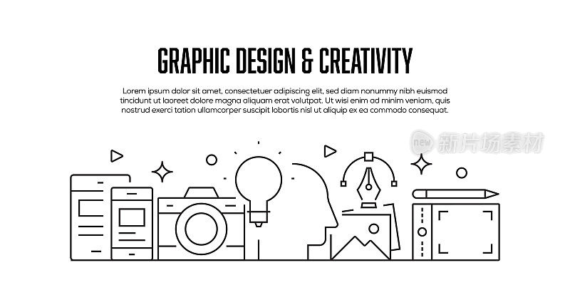 平面设计和创意相关的现代线条风格横幅设计