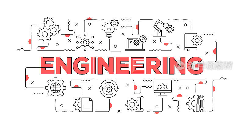 工程网站横幅线风格。现代设计矢量插图