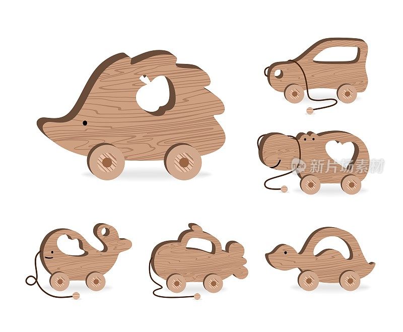儿童玩具为儿童游戏娱乐集木刺机河马鲸鱼潜艇乌龟矢量插图