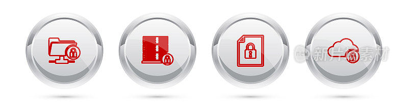 设置行FTP文件夹和锁，服务器安全与，文档和云计算。银圈按钮。向量