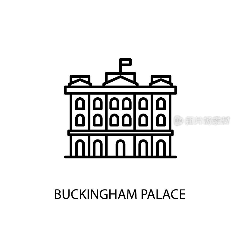 白金汉宫，伦敦，英国轮廓插图矢量。标识