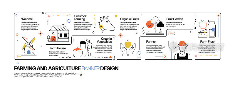 农业和农业概念，线风格矢量插图