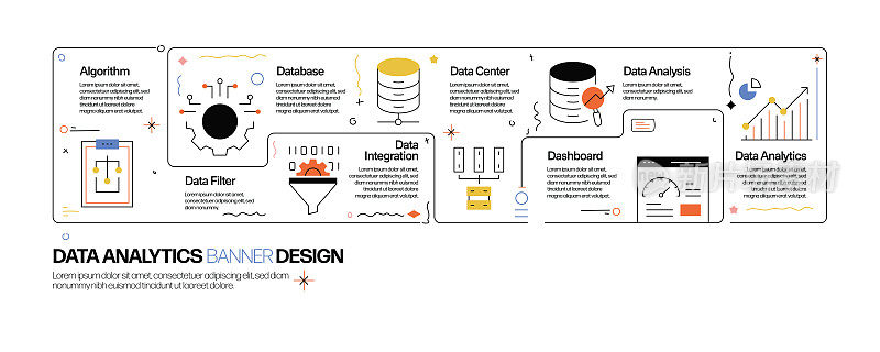 数据分析概念，线风格矢量插图
