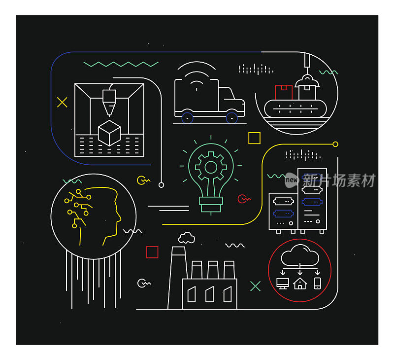 现代插画工业4设计。