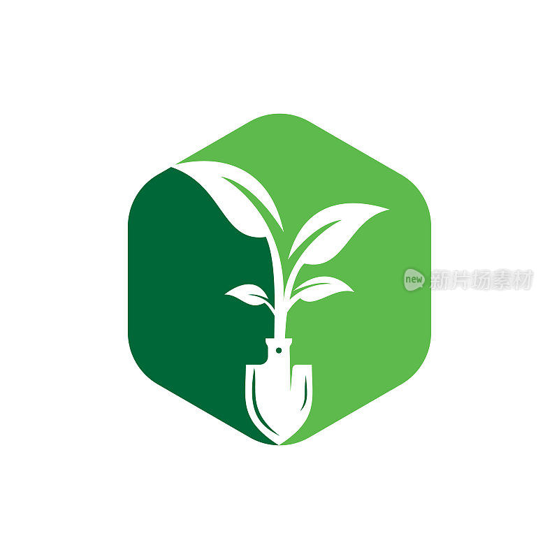 铲树矢量logo设计。绿色园林环境标志设计模板。