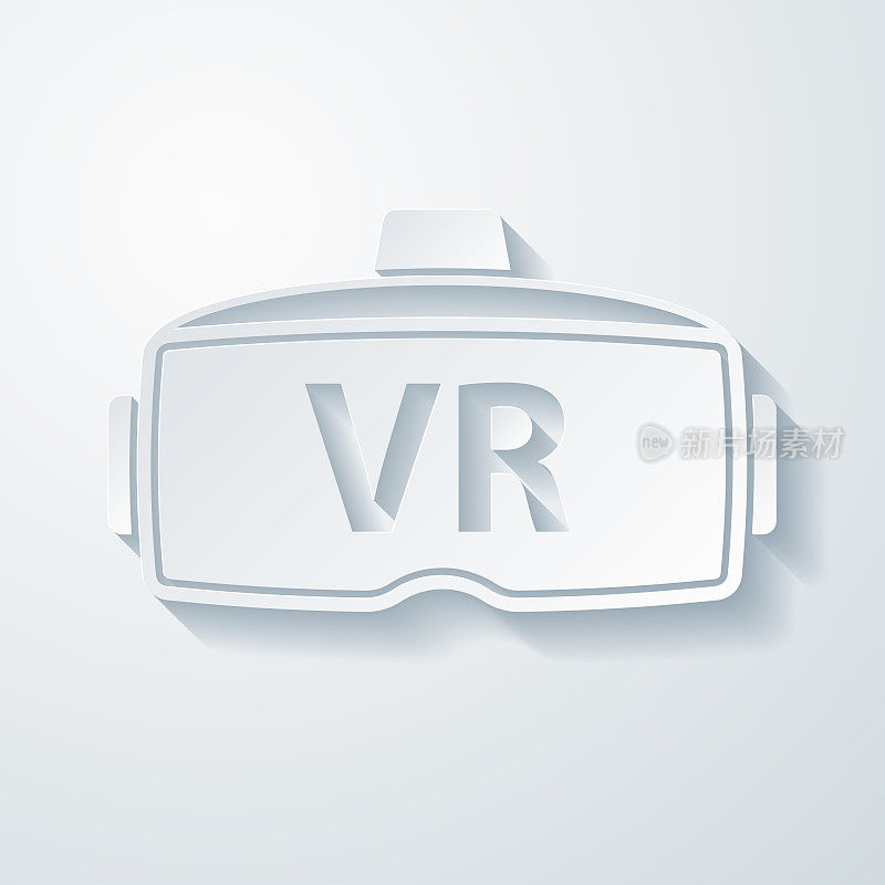 VR头盔-虚拟现实。空白背景上剪纸效果的图标