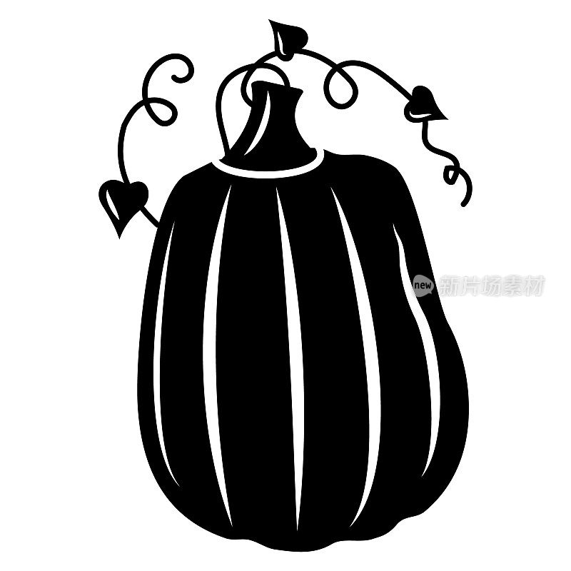 秋季蔬菜南瓜，黑色剪影，矢量孤立插图图标