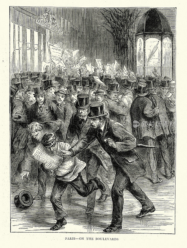 1872年，19世纪法国历史，人们在巴黎的林荫大道上绝望地等待着新闻