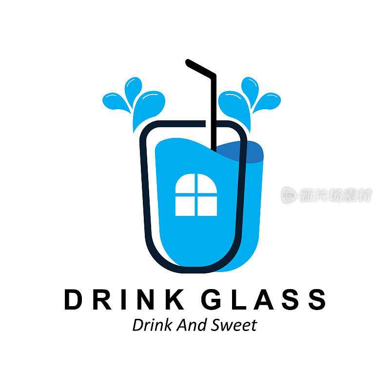 饮料玻璃标志设计，果汁，酒，和咖啡饮料的矢量图标插图