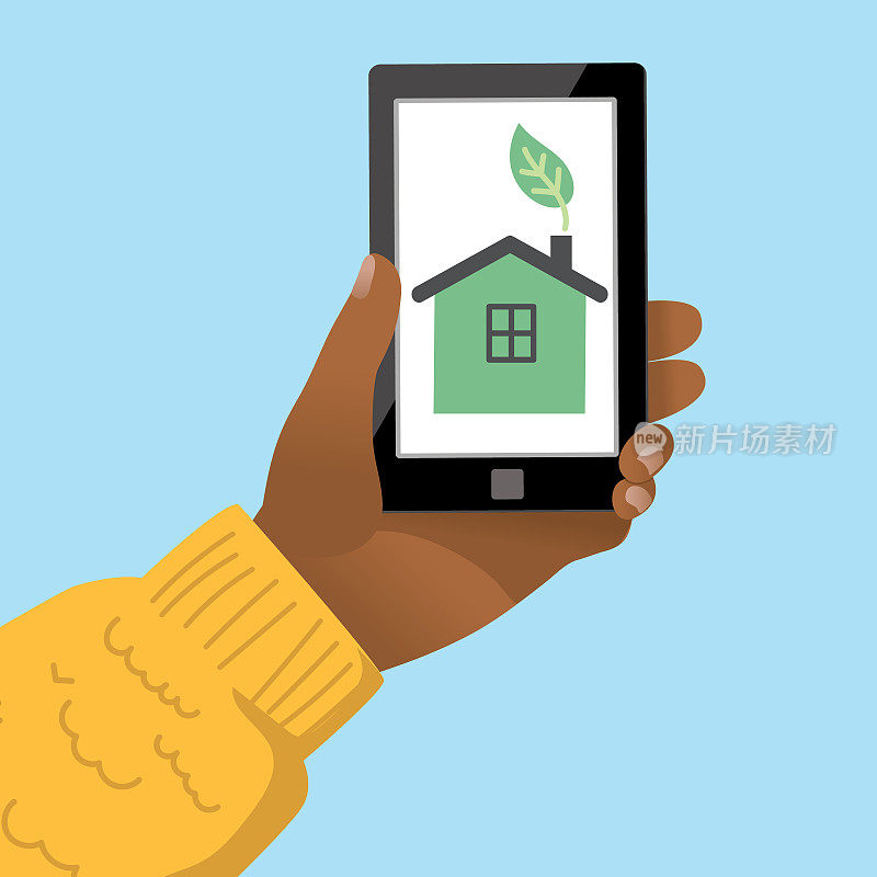 手持智能手机与环境图标-绿色家园
