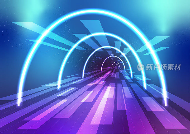 透视循环隧道霓虹辉光数据传输赛博朋克未来抽象背景