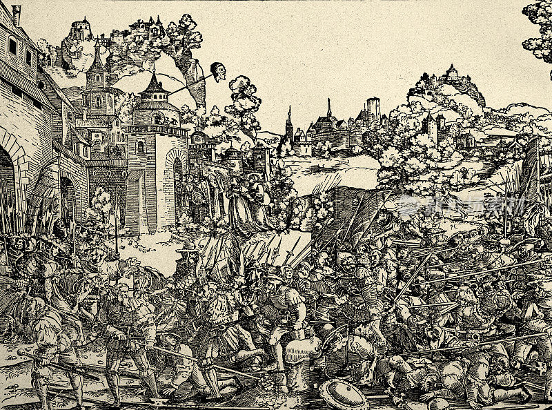 朱迪思和霍洛芬尼斯，汉斯・莱昂哈德围攻肖费林・豪施勒，16世纪木刻
