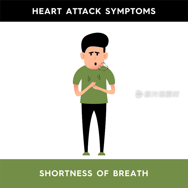 一个呼吸困难的男人的矢量图。有心脏病发作症状的人违反了呼吸的节奏，有一种缺少空气的感觉。医学文章、海报的插图。