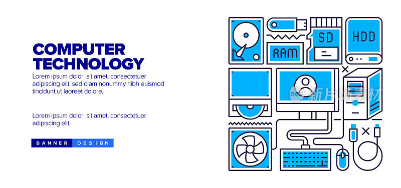 登陆页的计算机技术概念，网站横幅设计，在线广告，广告和营销材料