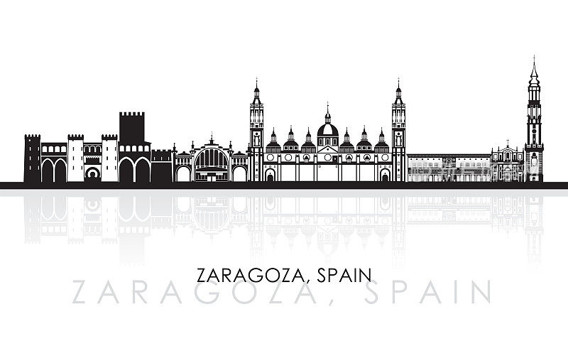 西班牙阿拉贡萨拉戈萨的轮廓天际线全景图