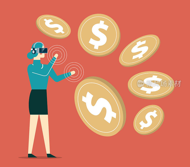 虚拟现实-货币-女商人
