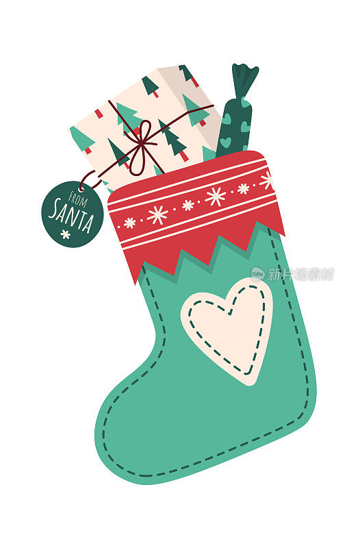 时尚的圣诞袜子平面图标冬季壁炉装饰