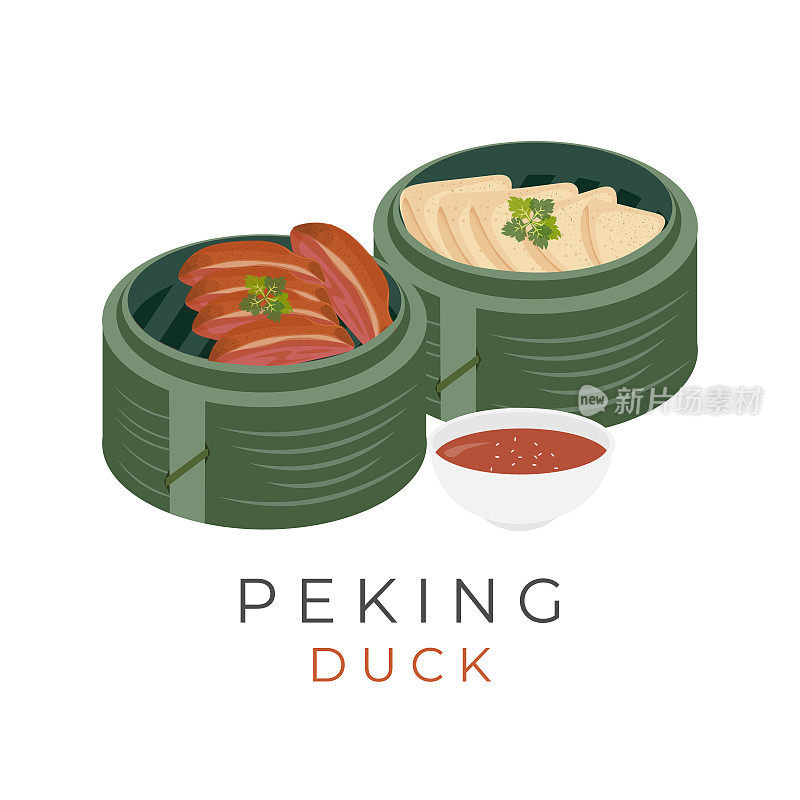 插图矢量的北京烤鸭和中国煎饼与竹Clakat或竹蒸汽