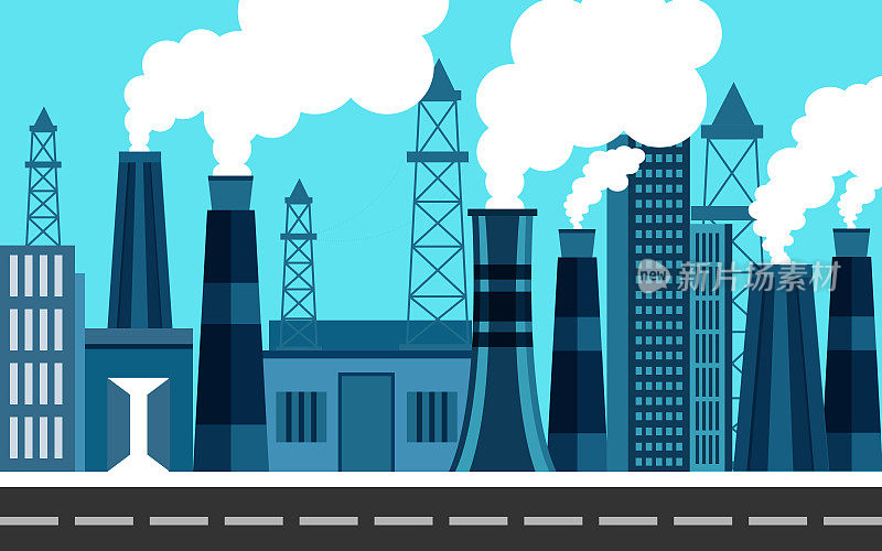 载体是工业厂房、污染空气的电塔、烟囱，以及污染空气的烟或雾