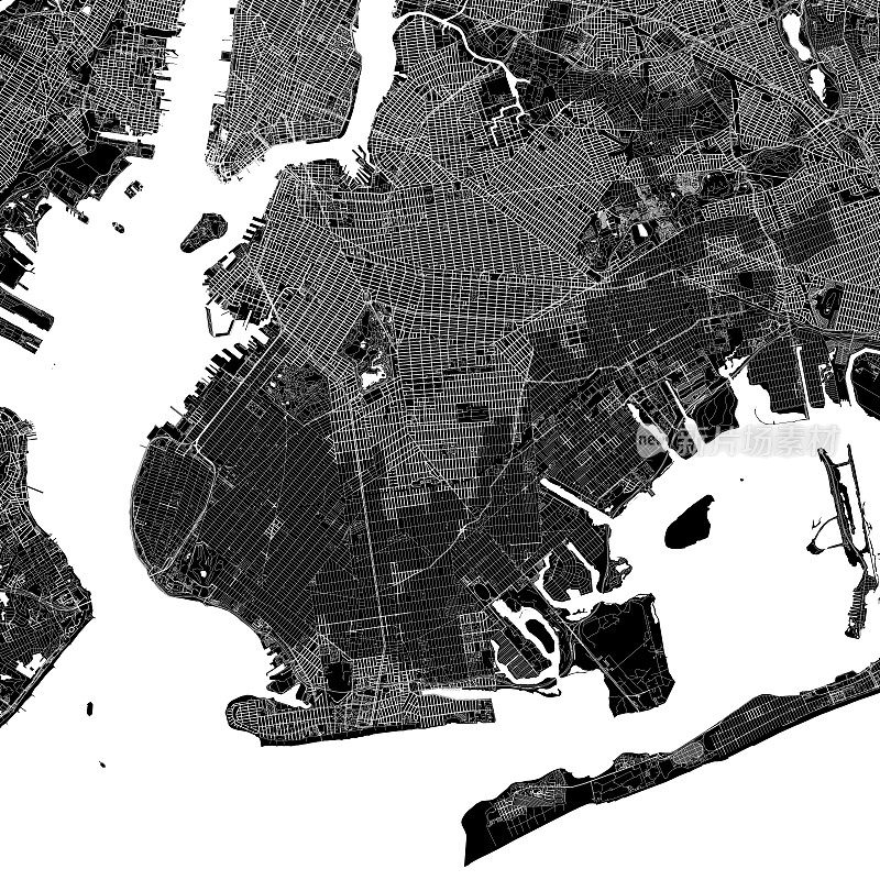 布鲁克林，纽约，美国矢量地图