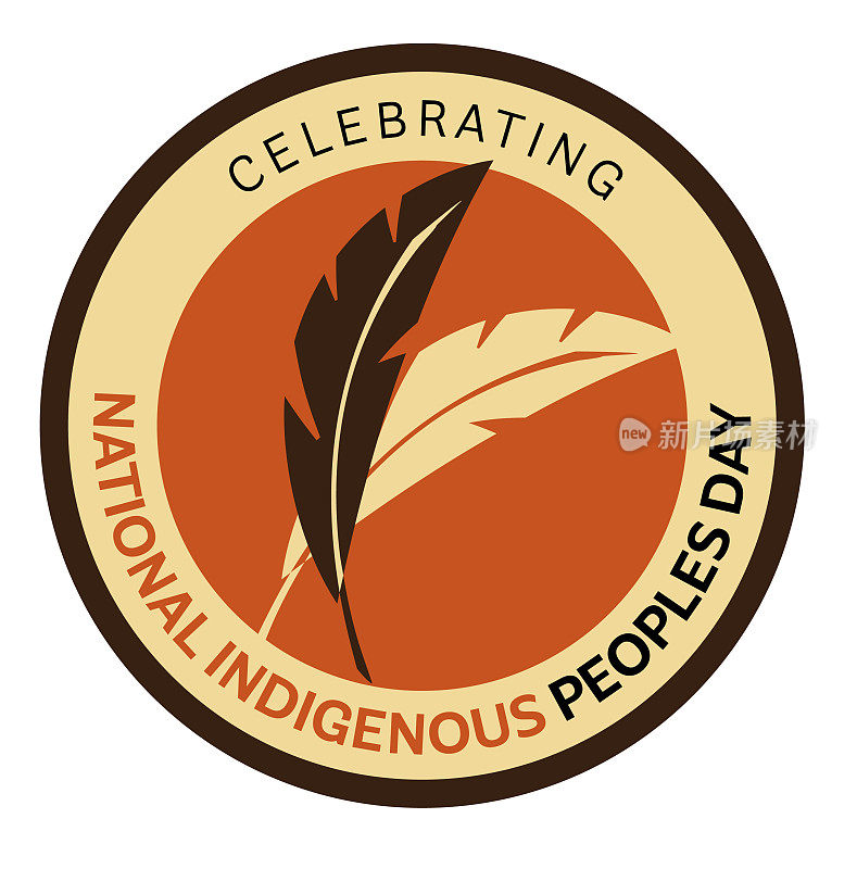 全国土著人民日6月21日庆祝圆形标签设计与羽毛