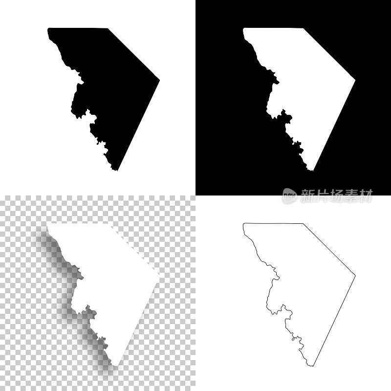 南卡罗来纳州的万宝路县。设计地图。空白，白色和黑色背景