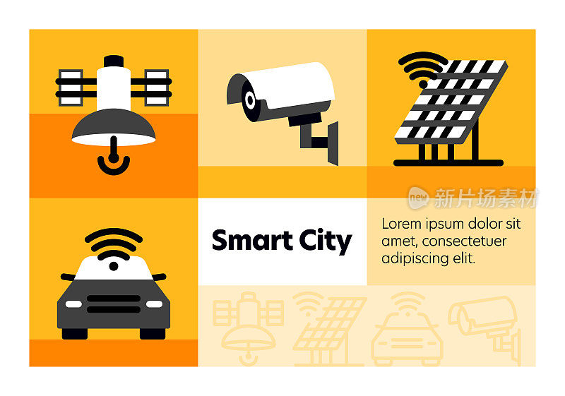 智慧城市线路图标集和横幅设计。