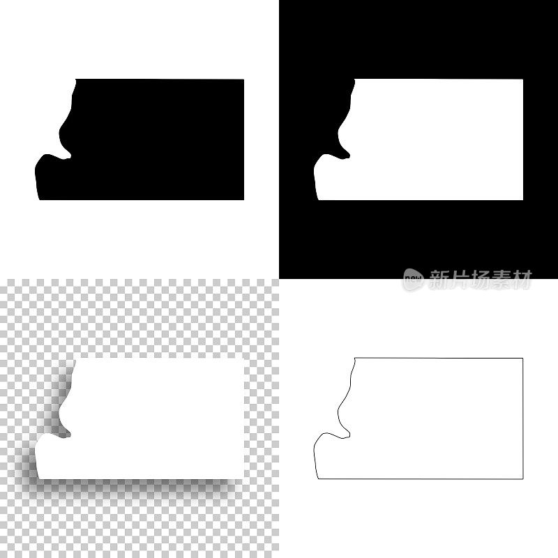 南达科他州波特县。设计地图。空白，白色和黑色背景