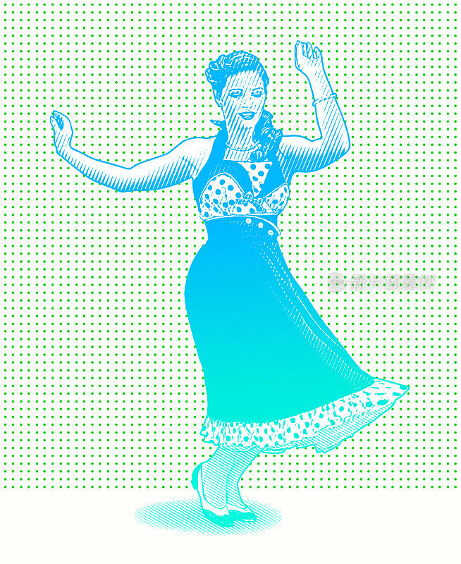 20世纪50年代的年轻女人跳着潮人舞