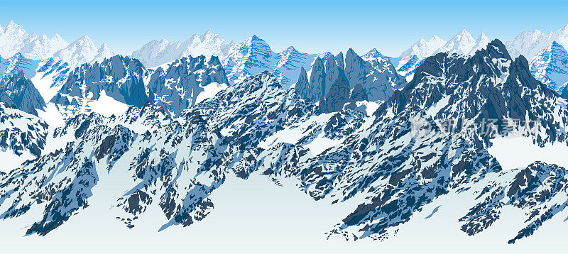 矢量无缝巴基斯坦山脉喀喇昆仑喜马拉雅全景背景