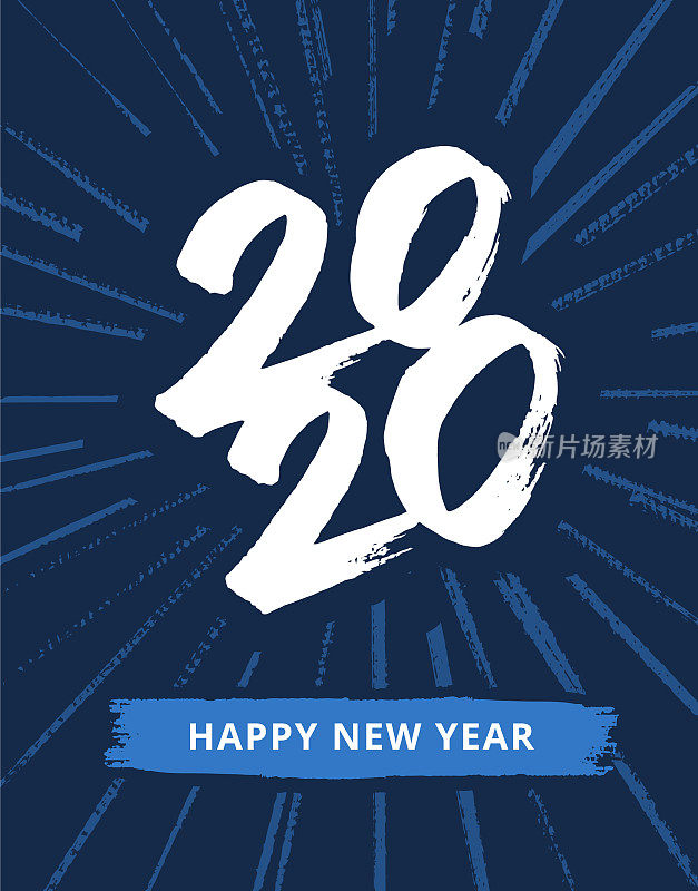 手绘的2020年新年贺卡和烟花