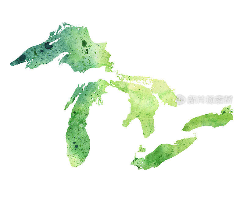 五大湖水彩光栅地图插图