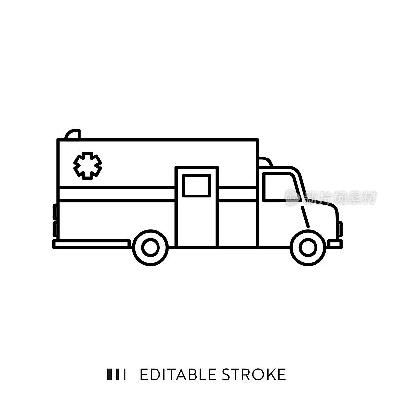 救护车图标与可编辑的描边和像素完美。