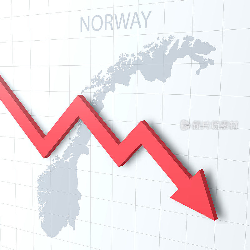 下落红色箭头与挪威地图的背景