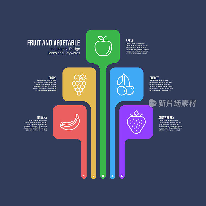 信息图表设计模板与水果蔬菜的关键字和图标