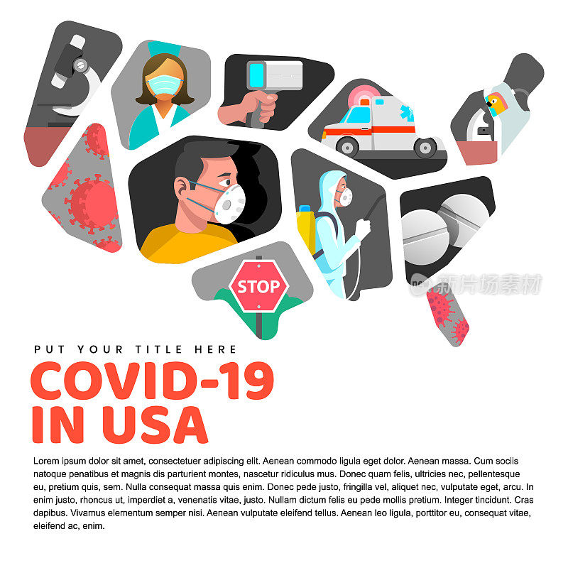 美国关于Corona流行病的封面和页面设计