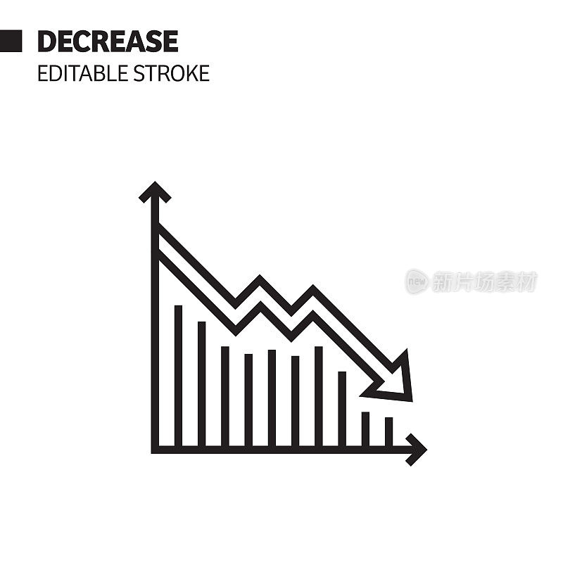 减少线图标，轮廓矢量符号插图。