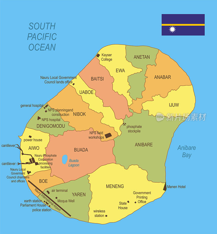带旗帜的瑙鲁平面地图