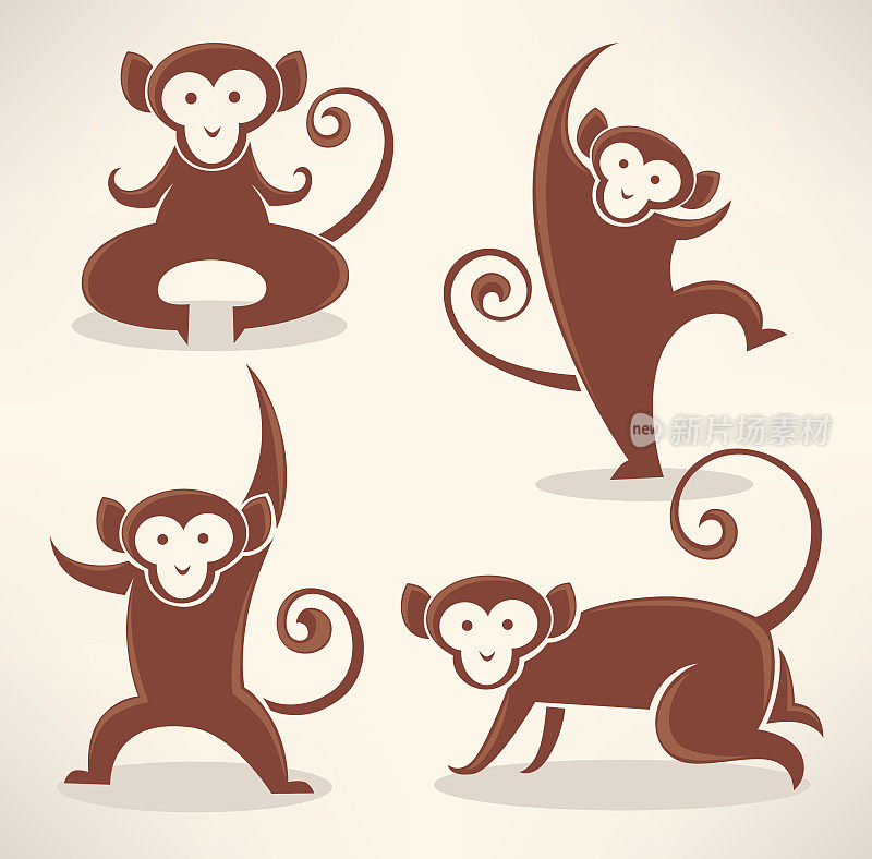 有趣的猴子剪影，2016年的向量符号集合