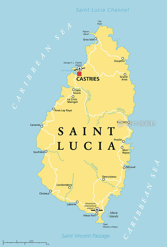 圣卢西亚政治地图